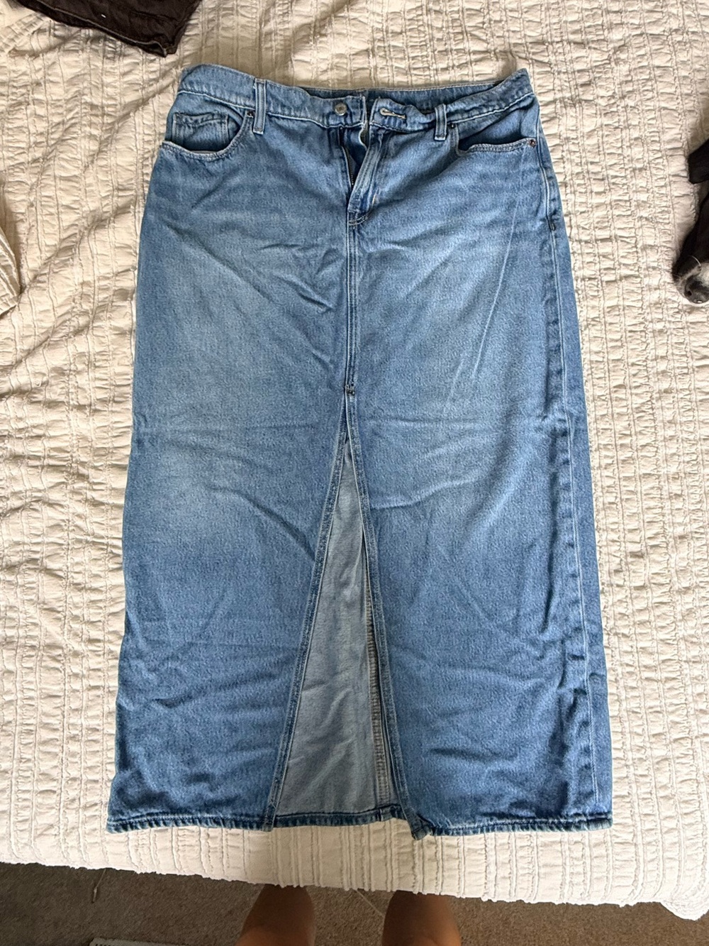 Old Navy Light Blue Denim Midi Skirt with Center Front Slit